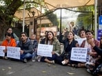 New Delhi: Agitators, including women activists, stage a protest against the suspension of the jail term of Kuldeep Sengar, a former BJP MLA who was convicted in the Unnao rape case, outside the Delhi High Court, in New Delhi, Friday, Dec. 26, 2025. New Delhi: Agitators, including women activists, stage a protest against the suspension of the jail term of Kuldeep Sengar, a former BJP MLA who was convicted in the Unnao rape case, outside the Delhi High Court, in New Delhi, Friday, Dec. 26, 2025.