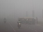 Visibility, which was relatively better in the early morning, dropped to 200 metres between 8.30 am and 11.30 am. When visibility falls between 50 metres to 200 metres, the fog is classified as dense. (SANJEEV SHARMA/HT) Visibility, which was relatively better in the early morning, dropped to 200 metres between 8.30 am and 11.30 am. When visibility falls between 50 metres to 200 metres, the fog is classified as dense. (SANJEEV SHARMA/HT)