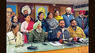 Mayor Amarjit Singh Sidhu addressing a press conference in Mohali on Friday. (HT Photo) Mayor Amarjit Singh Sidhu addressing a press conference in Mohali on Friday. (HT Photo)