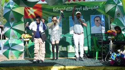 Supporters of the military-backed Union Solidarity and Development Party (USDP) perform during the final day of campaign for the first phase of the general election in Myanmar. (AP) Supporters of the military-backed Union Solidarity and Development Party (USDP) perform during the final day of campaign for the first phase of the general election in Myanmar. (AP)