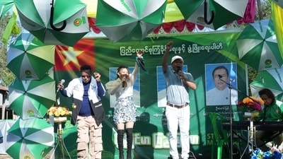 Supporters of the military-backed Union Solidarity and Development Party (USDP) perform during the final day of campaign for the first phase of the general election in Myanmar. (AP) Supporters of the military-backed Union Solidarity and Development Party (USDP) perform during the final day of campaign for the first phase of the general election in Myanmar. (AP)