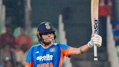 India's Shafali Verma celebrates her half-century during the third T20I. (PTI) India's Shafali Verma celebrates her half-century during the third T20I. (PTI)