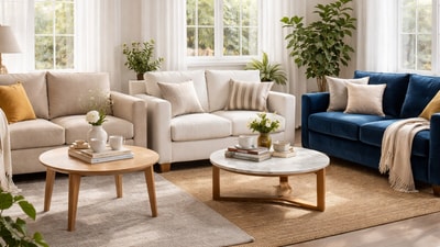 Pick sofa fabrics from polyester, linen, and velvet fabrics, combining style, comfort, and easy maintenance for everyday living. (Ai Generated) Pick sofa fabrics from polyester, linen, and velvet fabrics, combining style, comfort, and easy maintenance for everyday living. (Ai Generated)