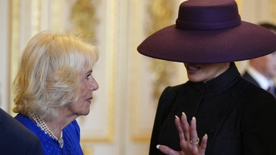 Britain's Queen Camilla, left, and first lady Melania Trump talk during their visit to Windsor Castle, in Windsor, England, Wednesday Sept. 17, 2025 (AP) Britain's Queen Camilla, left, and first lady Melania Trump talk during their visit to Windsor Castle, in Windsor, England, Wednesday Sept. 17, 2025 (AP)