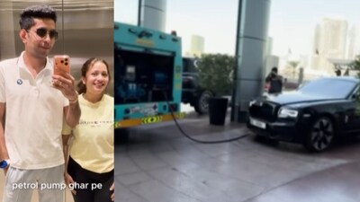 An Indian man in a Rolls Royce faced low petrol and surprised viewers by bringing the petrol station home. (Instagram/krishna.a) An Indian man in a Rolls Royce faced low petrol and surprised viewers by bringing the petrol station home. (Instagram/krishna.a)