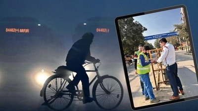 Road safety volunteers mark barricades with reflective tape across NCR to improve visibility amid dense fog. Road safety volunteers mark barricades with reflective tape across NCR to improve visibility amid dense fog.