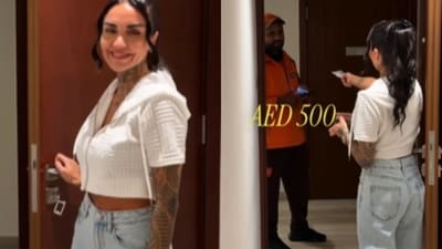 A video showed an Italian woman surprising a delivery agent with a Christmas tip. (Instagram/fabrizia_dxb) A video showed an Italian woman surprising a delivery agent with a Christmas tip. (Instagram/fabrizia_dxb)