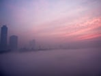 Gram it: A view of the Yamuna covered in fog during early hours of morning, near Kalindi Kunj, in Noida. In a recent unfortunate accident in Greater Noida, two have reported died due to dense fog on the Yamuna Expressway.   
