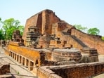 Nalanda University Ruins, the first Buddhism University with blue clear sky in Bihar state in India. (Shutterstock)