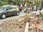 iMumbai, India - December 26, 2025: Digging by airtel contracctor...... an 18.5-meter-long trench on the public road next to Oberoi Business Park in Goregaon East obstructing traffic in Mumbai, India, on Friday, December 26, 2025. (Photo by Satish Bate/ Hindustan Times) (Hindustan Times)