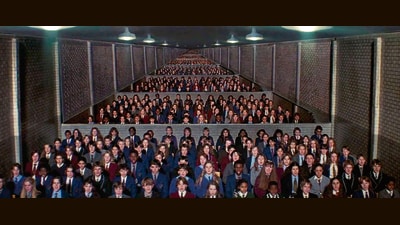 A still from the video for Pink Floyd’s Another Brick in the Wall (1979). A still from the video for Pink Floyd’s Another Brick in the Wall (1979).