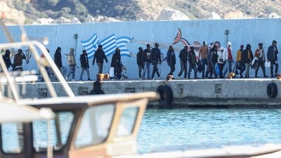 The migrants, whose nationalities have not been identified, were transferred to the port of Gavdos. (REUTERS)