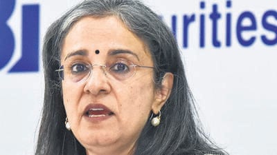Mumbai, India - December 20, 2022: Securities and Exchange Board of India (SEBI) chairperson, Madhabi Puri Buch during a press conference at SEBI Head Office, BKC, in Mumbai, India, on Tuesday, December 20, 2022. (Photo by Vijay Bate/HT Photo) (HT PHOTO) Mumbai, India - December 20, 2022: Securities and Exchange Board of India (SEBI) chairperson, Madhabi Puri Buch during a press conference at SEBI Head Office, BKC, in Mumbai, India, on Tuesday, December 20, 2022. (Photo by Vijay Bate/HT Photo) (HT PHOTO)