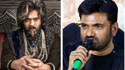 Prabhas in The Raja Saab poster and (right) director Maruthi. Prabhas in The Raja Saab poster and (right) director Maruthi.