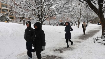 People enjoy the snow in Brooklyn after an overnight storm on December 27, 2025 in New York City. (Getty Images via AFP) People enjoy the snow in Brooklyn after an overnight storm on December 27, 2025 in New York City. (Getty Images via AFP)