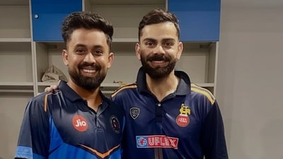 Virat Kohli, who was playing for Delhi, smashed 77 runs against Gujarat (Instagram - Vishal Jayswal) Virat Kohli, who was playing for Delhi, smashed 77 runs against Gujarat (Instagram - Vishal Jayswal)