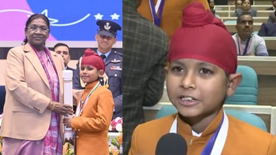 President of India presents Pradhan Mantri Rashtriya Bal Puraskar to Shravan Singh (PIB, Screengrab from X/@ANI) President of India presents Pradhan Mantri Rashtriya Bal Puraskar to Shravan Singh (PIB, Screengrab from X/@ANI)