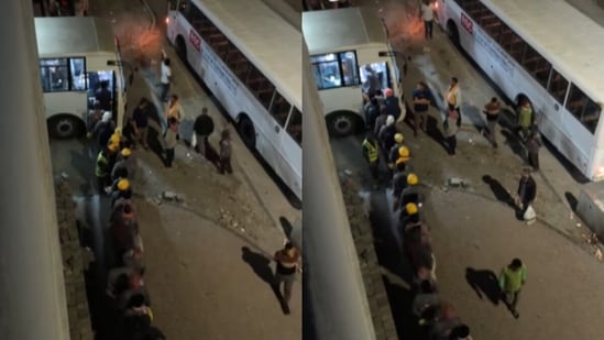 An Indian man in Dubai shared a video of workers boarding buses before dawn. (Instagram/pankaj__7755)