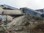 A goods train derailed on the Patna-Howrah main line on Sunday. (ANI)