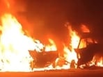 Firefighters doused the fire and the accidental vehicles were later removed from the main carriageway. (Video grab/HT Photo)