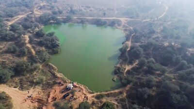 An aerial view of Aravalli Range as the Supreme Court of India takes suo motu cognisance of matter over Aravalli Hills and a three-judge vacation bench headed by Chief Justice of India Justice Surya Kant will hear the matter on December 29, on Sunday. (ANI Video Grab)