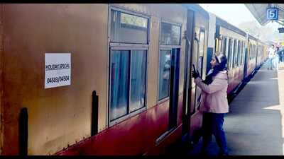 As the mountains prepare for their first major winter coat, Northern Railways has launched a special holiday toy train on the UNESCO World Heritage Kalka-Shimla track. (HT Photo)