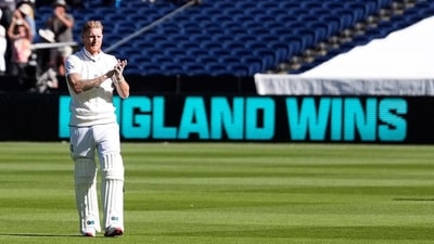 Ben Stokes applauds fans after the match. (REUTERS)