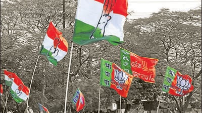 Indore, India - Feb. 4, 2015:(With Indore politics 2016) Main pic. Congress and BJP supporters wave flags in a show of strength in Indore India, on Wednesday, February 4, 2015. (File Photo by Arun Mondhe/ Hindustan Times) (Hindustan Times) Indore, India - Feb. 4, 2015:(With Indore politics 2016) Main pic. Congress and BJP supporters wave flags in a show of strength in Indore India, on Wednesday, February 4, 2015. (File Photo by Arun Mondhe/ Hindustan Times) (Hindustan Times)
