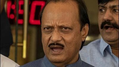 Mumbai, India - March 14, 2023: Leader of the Opposition Ajit Pawar, Jtiendra Awhad, Anil Deshmukh along with Opposition party legislators protest during the Maharashtra Budget Session, at Vidhan Bhavan, Nariman Point, in Mumbai, India, on Tuesday, March 14, 2023. (Photo by Satish Bate/ Hindustan Times) (Satish Bate/HT PHOTO) Mumbai, India - March 14, 2023: Leader of the Opposition Ajit Pawar, Jtiendra Awhad, Anil Deshmukh along with Opposition party legislators protest during the Maharashtra Budget Session, at Vidhan Bhavan, Nariman Point, in Mumbai, India, on Tuesday, March 14, 2023. (Photo by Satish Bate/ Hindustan Times) (Satish Bate/HT PHOTO)
