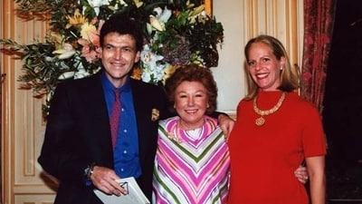An old photograph showing Nadine de Rothschild with her son Benjamin and daughter-in-law Ariane. (Instagram/@rothschild_illuminati_london) An old photograph showing Nadine de Rothschild with her son Benjamin and daughter-in-law Ariane. (Instagram/@rothschild_illuminati_london)