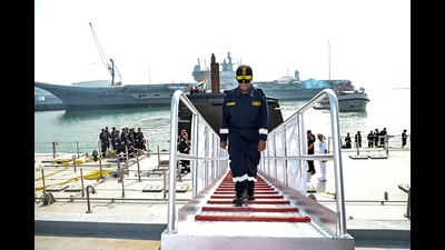 President Droupadi Murmu boards the Indian Navy's frontline submarine INS Vaghsheer for a submarine sortie, at the Karwar naval base in Karnataka. (PTI) President Droupadi Murmu boards the Indian Navy's frontline submarine INS Vaghsheer for a submarine sortie, at the Karwar naval base in Karnataka. (PTI)