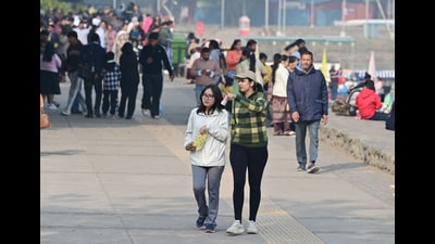 Visitors enjoying a leisurely stroll during afternoon at the Sukhna lake in Chandigarh on Sunday (Ravi Kumar/HT)