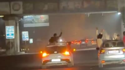 The clip captures four to five cars being driven recklessly. (X@nishant_india) The clip captures four to five cars being driven recklessly. (X@nishant_india)