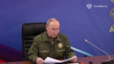 Putin's remarks came as he visited a command post of the Russian Armed Forces on Saturday. (AFP) Putin's remarks came as he visited a command post of the Russian Armed Forces on Saturday. (AFP)