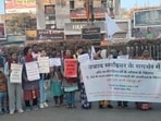 Agitator Nandita Bhattacharya alleged that the BJP protects criminals and forces daughters to struggle. (HT Photo)