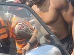 Anthony Joshua, after the car crash in  Ogun State, Nigeria getting in a car in this picture obtained from social media. Sodiq Ayo/via REUTERS  .