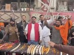 Officials said that the videos showed that swords were displayed outside the HRD office in Shalimar Garden Extension 2. (HT Photos)