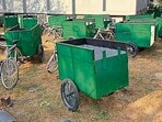 Some of the wooden cycle carts recently purchased by the civic body in Ludhiana. (Manish/HT)