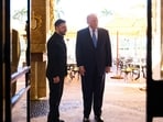 US President Donald Trump (R) welcoming Ukranian President Volodymyr Zelensky (L) prior to their talks on ending the war with Russia at Trump's Mar-a-Lago estate in Palm Beach, Florida.