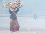 While Greater Noida recorded an AQI of 356, Ghaziabad stood at 393, both in the “very poor” category, according to real-time monitoring data at 4.05pm on Monday. (Sunil Ghosh/HT Photo)