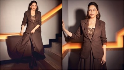 Madhuri Dixit stuns in chic co-ord set with playful leopard-print twist. (Instagram/@madhuridixitnene) Madhuri Dixit stuns in chic co-ord set with playful leopard-print twist. (Instagram/@madhuridixitnene)