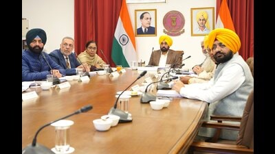 Chief minister Bhagwant Mann during cabinet meeting. (Sourced)
