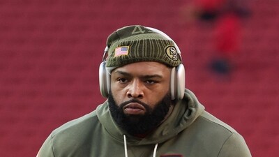 Trent Williams #71 of the San Francisco 49ers was injured on Sunday. (Getty Images via AFP) Trent Williams #71 of the San Francisco 49ers was injured on Sunday. (Getty Images via AFP)