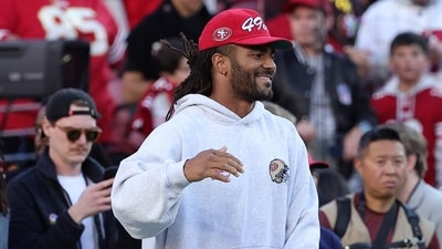 San Francisco 49ers middle linebacker Fred Warner watches the team's warm-up (AP) San Francisco 49ers middle linebacker Fred Warner watches the team's warm-up (AP)