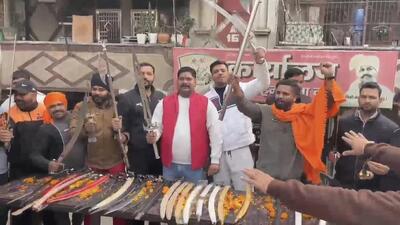Officials said that the videos showed that swords were displayed outside the HRD office in Shalimar Garden Extension 2. (HT Photos) Officials said that the videos showed that swords were displayed outside the HRD office in Shalimar Garden Extension 2. (HT Photos)
