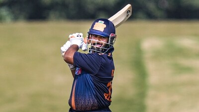 Rishabh Pant plays a shot during the Vijay Hazare Trophy 2025-26. (PTI) Rishabh Pant plays a shot during the Vijay Hazare Trophy 2025-26. (PTI)