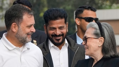 LoP in the Lok Sabha and Congress leader Rahul Gandhi with party MP Sonia Gandhi and Telangana Chief Minister Revanth Reddy in New Delhi. (PTI) LoP in the Lok Sabha and Congress leader Rahul Gandhi with party MP Sonia Gandhi and Telangana Chief Minister Revanth Reddy in New Delhi. (PTI)