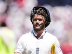 Ben Duckett walks after losing his wicket, bowled out by Australia's Mitchell Starc.(REUTERS)