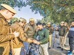 Cops at CP amid security arrangements on Tuesday. (RAJ K RAJ /HT Photo) Cops at CP amid security arrangements on Tuesday. (RAJ K RAJ /HT Photo)
