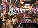 Shoppers walk along Commercial Street illuminated with decorative lights ahead of New Year celebrations in Bengaluru on December 30, 2025. Shoppers walk along Commercial Street illuminated with decorative lights ahead of New Year celebrations in Bengaluru on December 30, 2025.